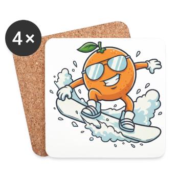 Cool Snowboard Orange with Sunglasses - Coasters (set of 4) - white - Front