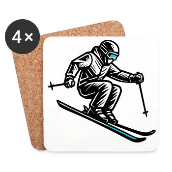 Ski | Skieur | Montagne - Dessous de verre (lot de 4) - blanc - Devant