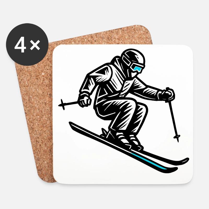 Skifahren | Skifahrer | Berg - Untersetzer (4er-Set) - Weiß