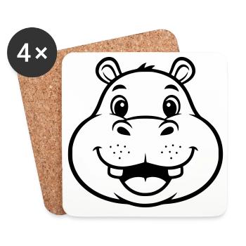 Lachendes Hippo Gesicht Kopf Vektor - Untersetzer (4er-Set) - Weiß - Vorne