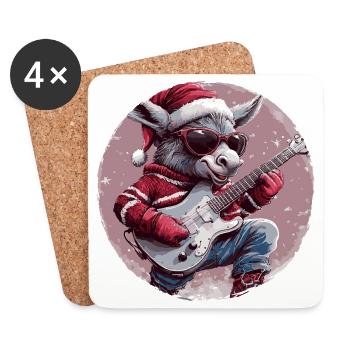 Guitare de Noël Âne - Dessous de verre (lot de 4) - blanc - Devant