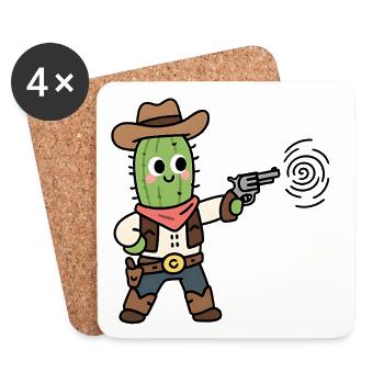 Cowboy-Kaktus im Western-Cartoon - Untersetzer (4er-Set) - Weiß - Vorne