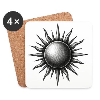 Vintage Sun Star Engraving - Coasters (set of 4) - white - Front