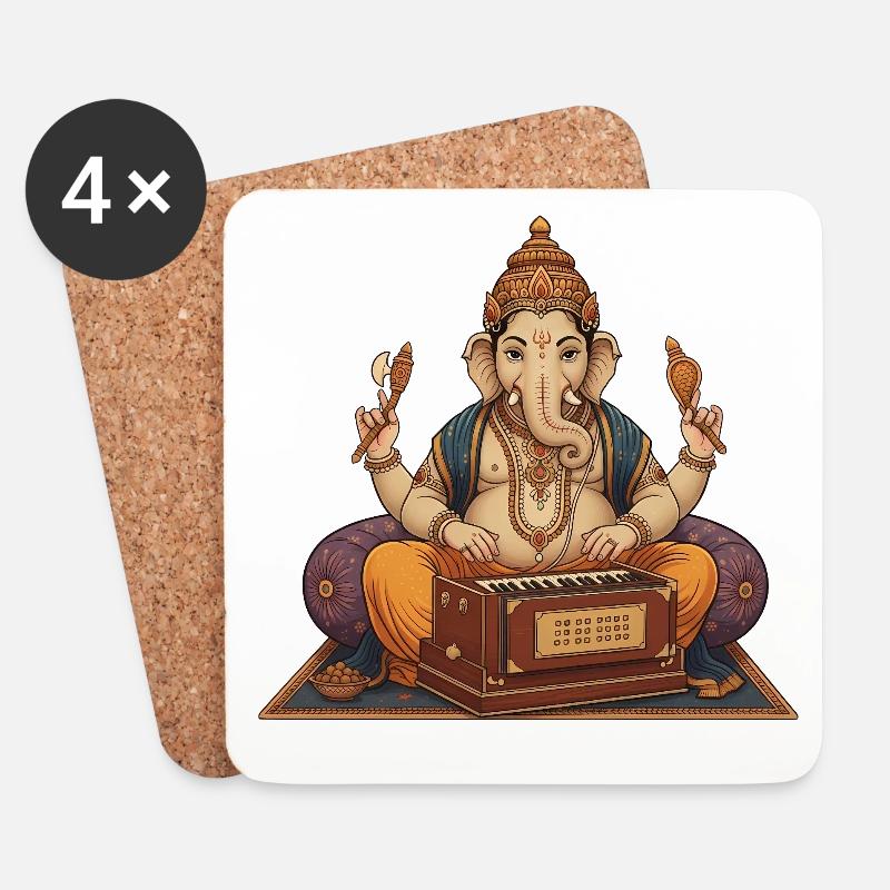 Ganesha Harmonium Kunst - Untersetzer (4er-Set) - Weiß