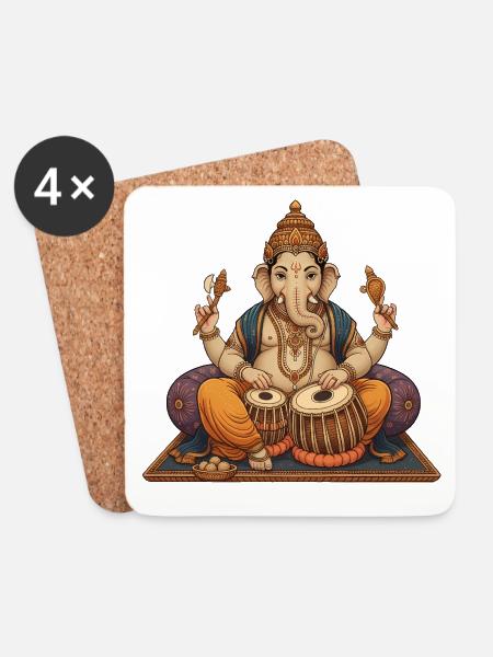 Ganesha Tabla - Coasters (set of 4) - white