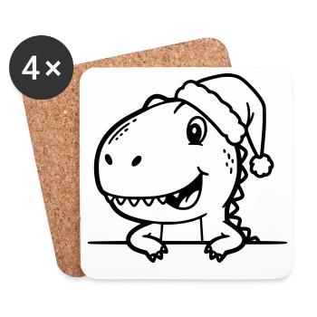 Cute cartoon dino with Santa hat - Coasters (set of 4) - white - Front