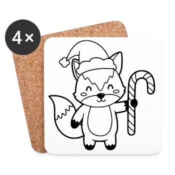 Weihnachtsfuchs mit Candy Cane Illustration - Untersetzer (4er-Set) - Weiß - Vorne