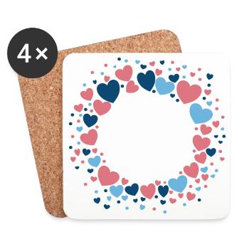 Herz Kranz Blau Rosa Blumenkranz - Untersetzer (4er-Set) - Weiß - Vorne