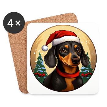 Dackel Christmas - Untersetzer (4er-Set) - Weiß - Vorne
