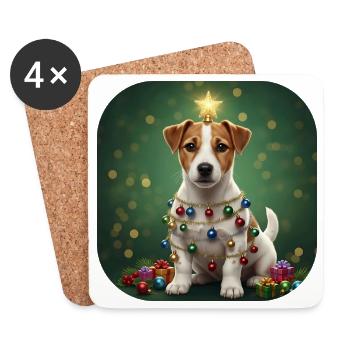 Starry Pup Wrapped in Garland - Coasters (set of 4) - white - Front