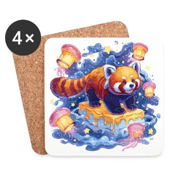 Panda rouge sur gâteau au miel - Dessous de verre (lot de 4) - blanc - Devant