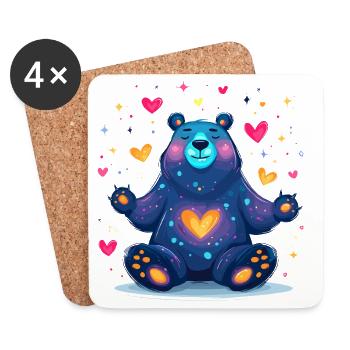 Couleurs néon de Cosmic Heart Bear - Dessous de verre (lot de 4) - blanc - Devant