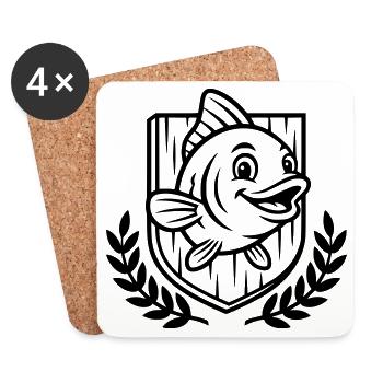 Fish Coat of Arms Angler Club Logo - Coasters (set of 4) - white - Front