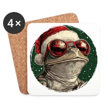 Lunettes de soleil style Père Noël grenouille - Dessous de verre (lot de 4) - blanc - Devant