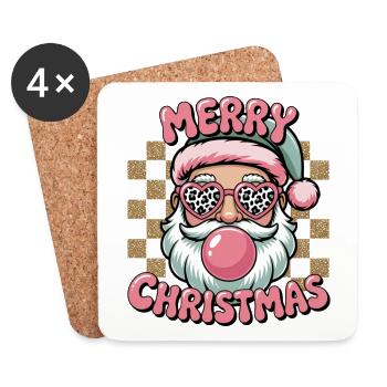 Merry Christmas Santa Leopardenbrille - Untersetzer (4er-Set) - Weiß - Vorne