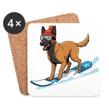 Snowboard dog with hat and ski goggles - Coasters (set of 4) - white - Front