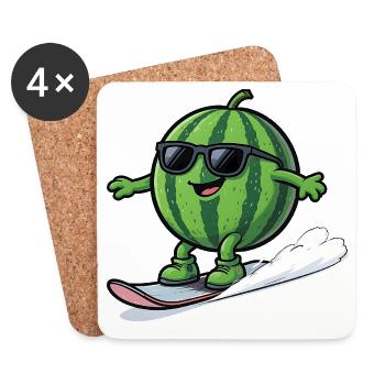 Snowboardende Wassermelone Mit Sonnenbrille - Untersetzer (4er-Set) - Weiß - Vorne