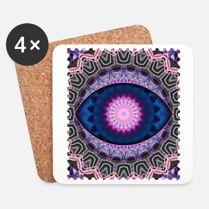Neon Blau Pink Mandala - Untersetzer (4er-Set) - Weiß