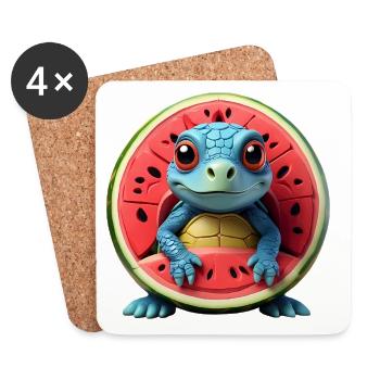 Tortue melon dans le cœur du fruit - Dessous de verre (lot de 4) - blanc - Devant