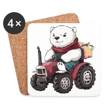 Eisbär Traktor Farmer - Untersetzer (4er-Set) - Weiß - Vorne