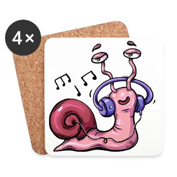 Snail listening to Music with Headphones - Coasters (set of 4) - white - Front