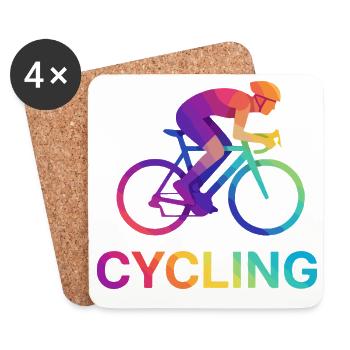 Lebendiges Regenbogen-Radfahrerdesign - Untersetzer (4er-Set) - Weiß - Vorne