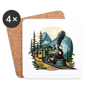 Steam Train Mountain Landscape - Coasters (set of 4) - white - Front