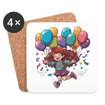 La fille joyeuse avec des ballons - Dessous de verre (lot de 4) - blanc - Devant