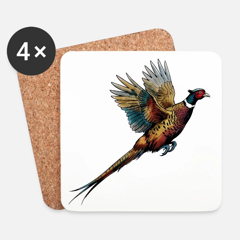 Coloured pheasant in flight - Coasters (set of 4) - white