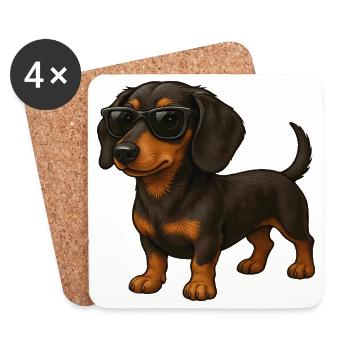 Teckel Cartoon Cartoon Chienne Lunettes de Soleil - Dessous de verre (lot de 4) - blanc - Devant