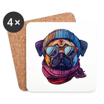 Tuque et foulard hipster Carlin portant des lunettes de soleil - Dessous de verre (lot de 4) - blanc - Devant