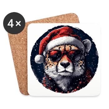 Leopard Santa with sunglasses - Coasters (set of 4) - white - Front