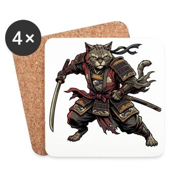Cat Samurai Warrior - Coasters (set of 4) - white - Front