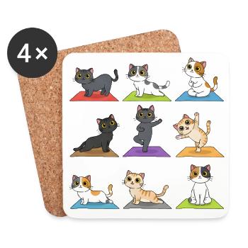 Niedliche Yoga Katzen auf bunten Matten Motiv - Untersetzer (4er-Set) - Weiß - Vorne
