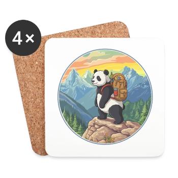 Süßer Panda Wandern, Camping Bergabenteuer - Untersetzer (4er-Set) - Weiß - Vorne