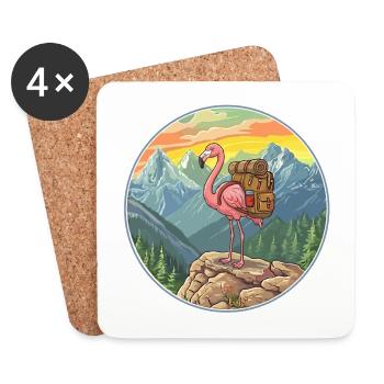 Charmante Flamant rosé Randonnée Camping Aventure en Montagne - Dessous de verre (lot de 4) - blanc - Devant