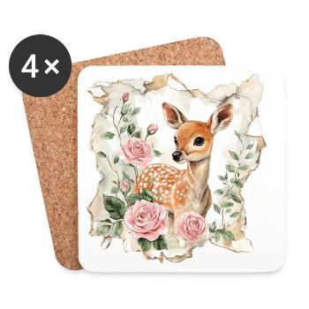 Deer Fawn Vintage - Coasters (set of 4) - white - Front