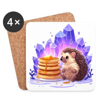 Hérisson avec des pancakes et des cristaux - Dessous de verre (lot de 4) - blanc - Devant