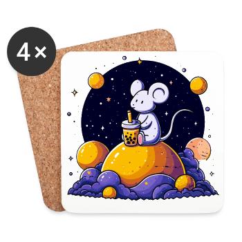 Space Mouse with Bubble Tea - Coasters (set of 4) - white - Front