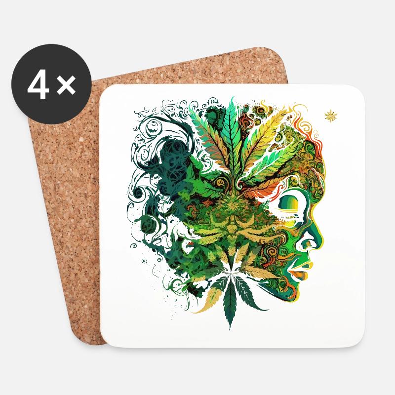 Psychedelisches Cannabis-Gesicht - Untersetzer (4er-Set) - Weiß