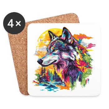 Wolf Wolf Head Predator Forest Nature Wilderness Colorful - Coasters (set of 4) - white - Front