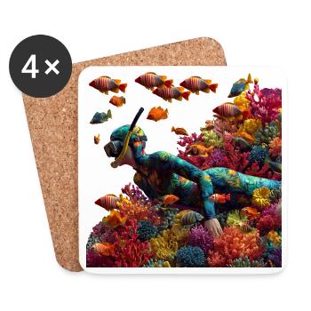 Coral reef diver with colorful fish - Coasters (set of 4) - white - Front