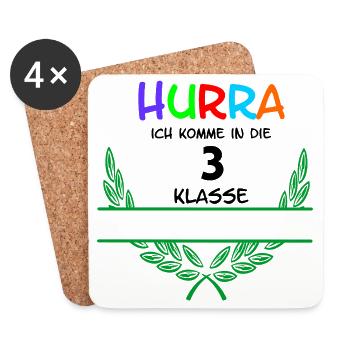 HURRA ich komme in die 3. Klasse – Namensraum - Untersetzer (4er-Set) - Weiß - Vorne