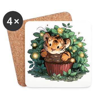 Kuscheltiger Cupcake im Dschungel - Untersetzer (4er-Set) - Weiß - Vorne