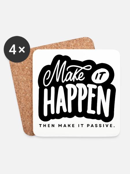 Make It Happen Typo Motivationsspruch - Untersetzer (4er-Set) - Weiß