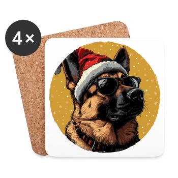 Weihnachtshund mit Santa-Hut und Sonnenbrille - Untersetzer (4er-Set) - Weiß - Vorne