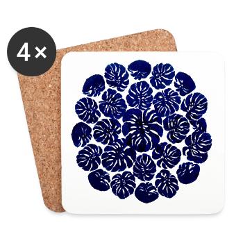 Monstera Kreisdesign – Dunkelblaues Pflanzenmuster - Untersetzer (4er-Set) - Weiß - Vorne