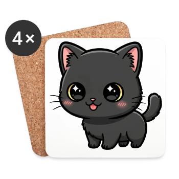 Midnight Kawaii Kitten - Coasters (set of 4) - white - Front