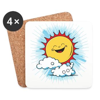 Lächelnde Sonne über Wolken - Untersetzer (4er-Set) - Weiß - Vorne