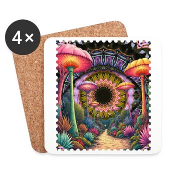 Psychedelischer Pilzpfad Mandala - Untersetzer (4er-Set) - Weiß - Vorne